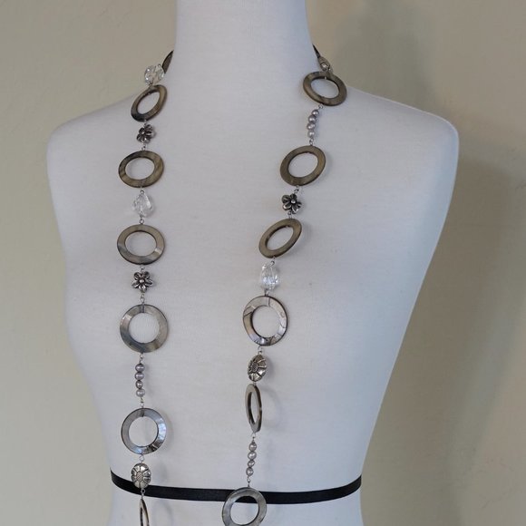 Long statement necklace--Abalone MOP, pearl, rock crystal - Picture 6 of 9